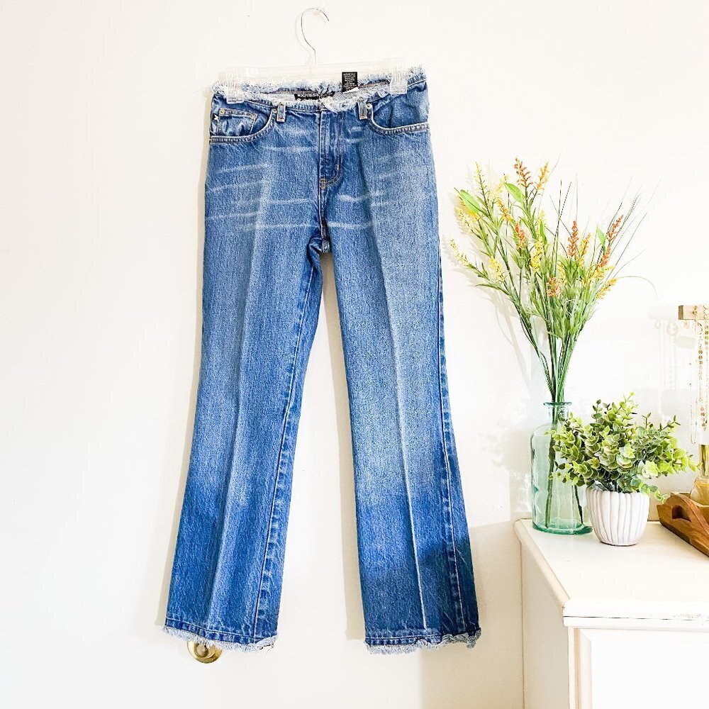 🦋 VINTAGE Express Flare Jeans Frayed Fringe Boho Denim Size 1/2